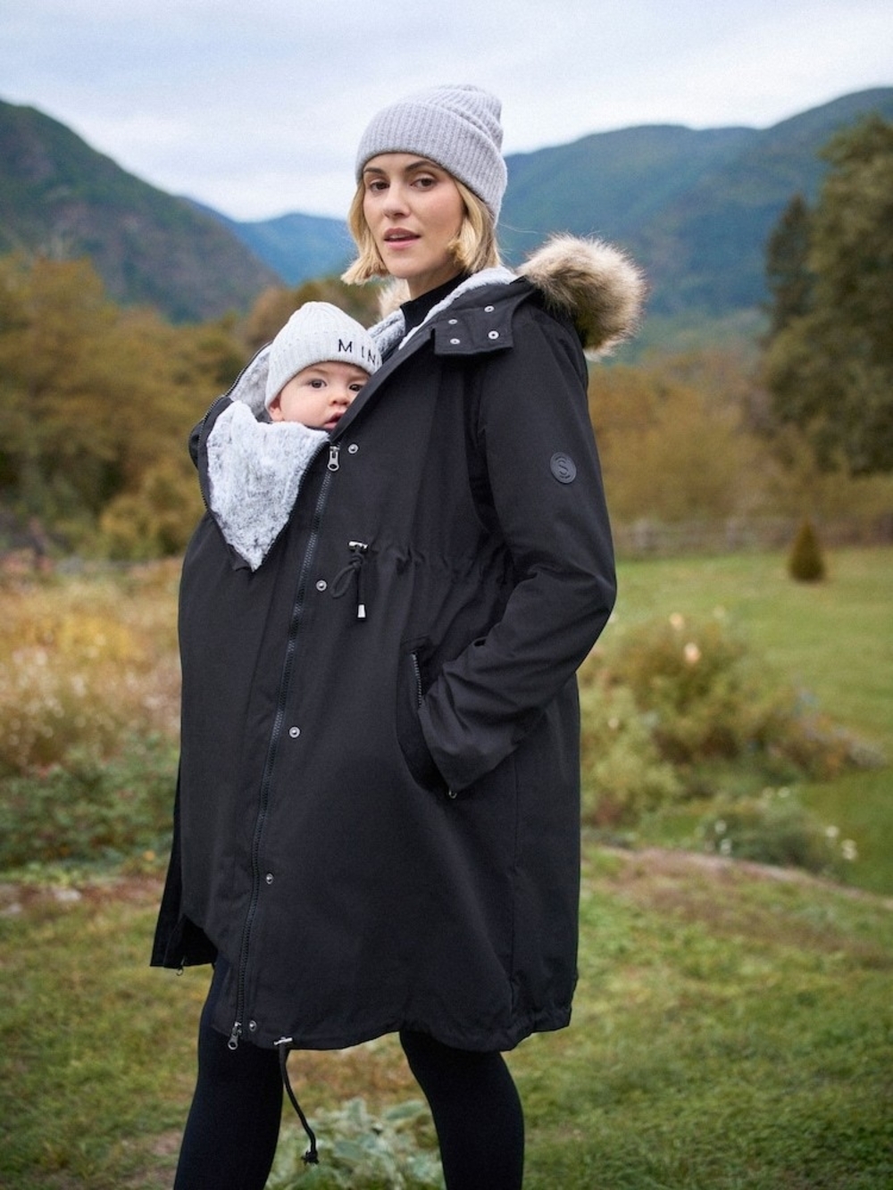 Seraphine Black Maternity 3-in-1 Parka with Faux-Fur Trim